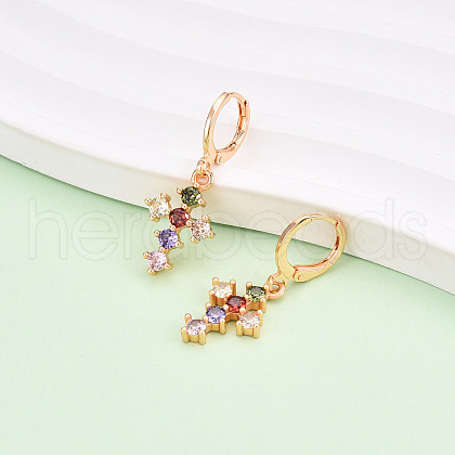 Cross Brass Micro Pave Cubic Zirconia Dangle Leverback Earrings EJEW-N058-17B-G-1