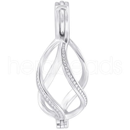 Beebeecraft 1Pc Rhodium Plated 925 Sterling Silver Cage Pendants STER-BBC0007-18B-1
