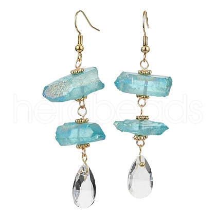 Dyed Natural Quartz Crystal Nugget & Teardrop Dangel Earrings EJEW-TA00314-01-1