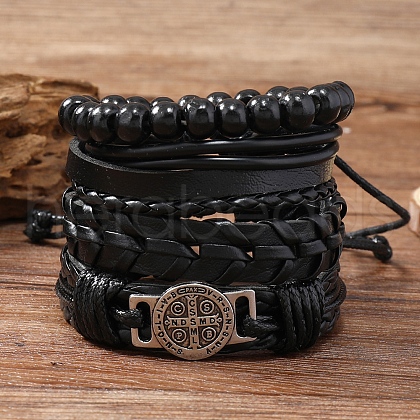 Braided Imitation Leather Cord Bracelets for Men PW-WG8BEF8-04-1