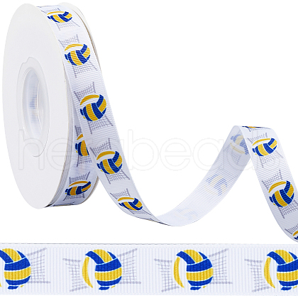 25 Yards Sport Ball Theme Printed Polyester Grosgrain Ribbon OCOR-WH20002-03B-03-1