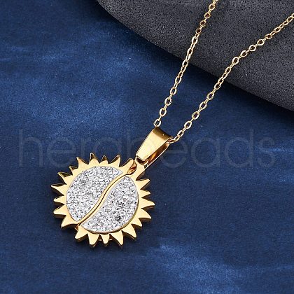 304 Stainless Steel Polymer Clay Rhinestones Sun Openable Pendant Necklaces for Women NJEW-Z065-10G-01-1
