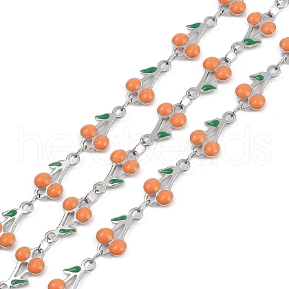 304 Stainless Steel Enamel Cherry Link Chains CHS-M007-01P-05-1