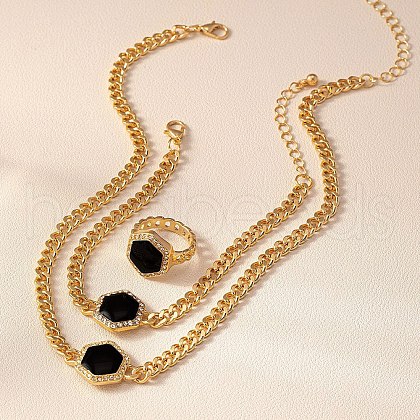 Alloy Enamel with Crystal Rhinestone Curb Chain Necklaces & Bracelets & Rings Sets FS-WG6B7CA-02-1