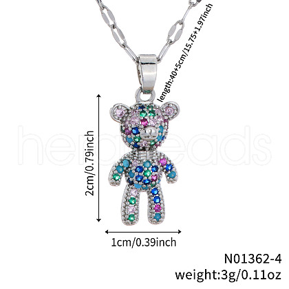 Fashionable Brass Colorful Cubic Zirconia Cartoon Bear Pendant Necklaces EZ0121-2-1
