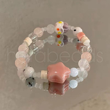 Star & Cup Cake Porcelain Round Beads Stretch Bracelets for Women WG648B1-01-1