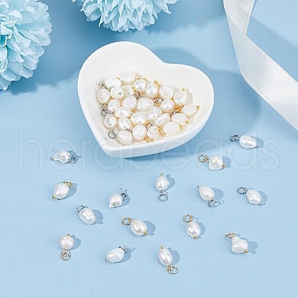 FIBLOOM 40Pcs 2 Colors Natural Cultured Freshwater Pearl Charms FIND-FI0001-15-1