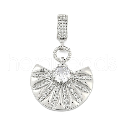 Brass Clear Cubic Zirconia Fan European Dangle Charms KK-Z090-05P-1