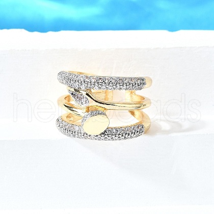 Brass Micro Pave Cubic Zirconia Cuff Rings RJEW-V007-05GP-1