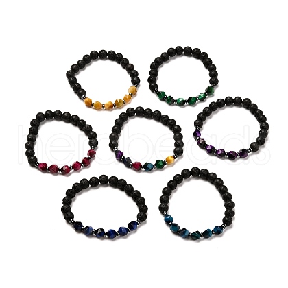 Dyed & Heated Natural Tiger Eye Beads  Stretch Bracelets Set BJEW-JB06651-1