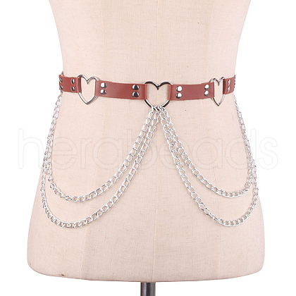 Heart Alloy Curb Chain with Imitation Leather Tassel Waist Chains FS-WGCEF59-08-1