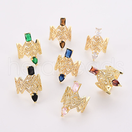 Brass Micro Pave Cubic Zirconia Wide Band Rings RJEW-S045-120-NR-1