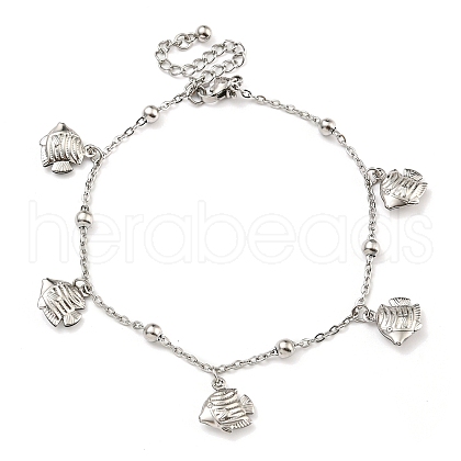 Non-Tarnish Summer Beach 304 Stainless Steel Cable Chains Fish Charm Bracelets BJEW-P334-04P-1