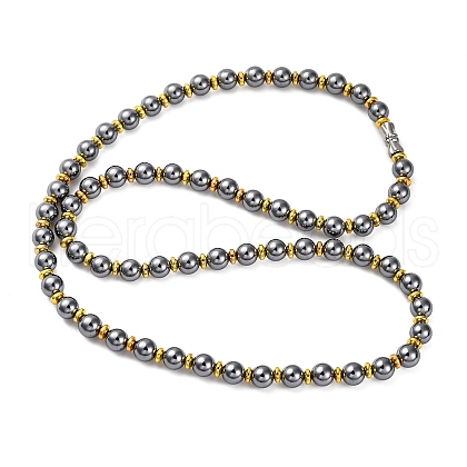 Terahertz Stone & Non-Magnetic Synthetic Hematite 6mm Round Beaded Necklaces NJEW-H045-01-1