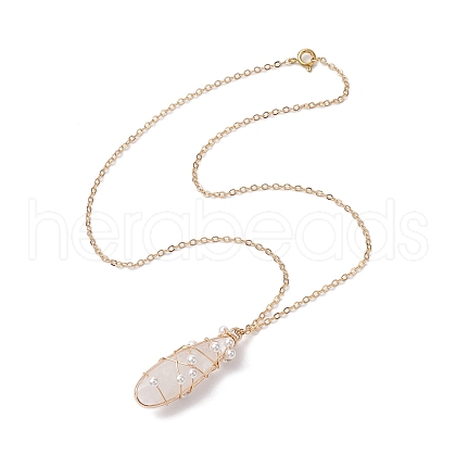 Natural Quartz Crystal Copper Wire Wrapped Pendant Necklaces NJEW-JN04959-1
