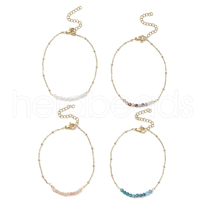 4Pcs 4 Style Natural Mixed Gemstone Beaded Link Braclet with Satellite Chains BJEW-JB09496-01-1