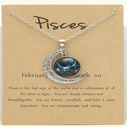 Alloy Pave Glass Moon Constellation Pendant Necklaces for Women FS-WG3B9B3-12-1