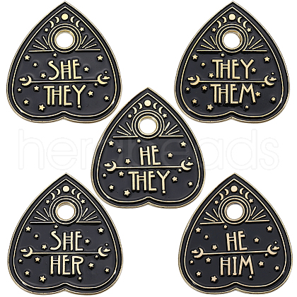 SUNNYCLUE 5Pcs 5 Styles Word Heart Planchette Enamel Pins JEWB-SC0001-42-1