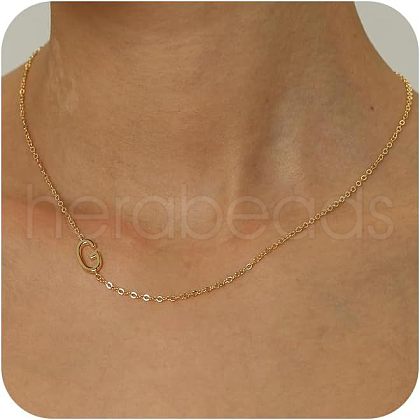 Brass Initial Link Chain Necklaces for Women FS-WG848C9-07-1
