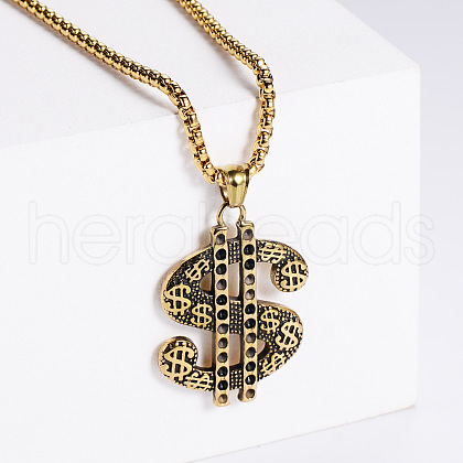 Stainless Steel Dollar Sign Pendant Necklaces for Men YU7813-2-1
