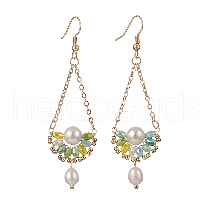 Mother's Day Jewellery Natural Pearl & Glass Teardrop with Flower Dangle Earrings EJEW-TA00222-02-1