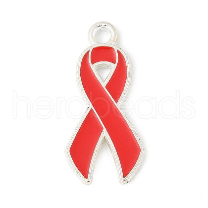No To Drugs Red Awareness Ribbon Theme Alloy Enamel Pendants ENAM-C026-02B-S-1