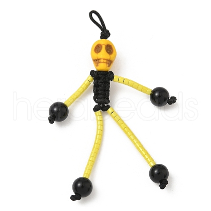 Halloween Theme Glass Seed & Natural Black Onyx & Synthetic Turquoise Beaded Pendants PALLOY-MZ00777-03-1
