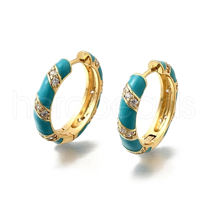 Brass Micro Pave Clear Cubic Zirconia Huggie Hoop Earrings EJEW-H121-22G-02-1
