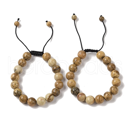 10mm Round Natural Picture Jasper Braided Bead Bracelets BJEW-C067-01C-28-1