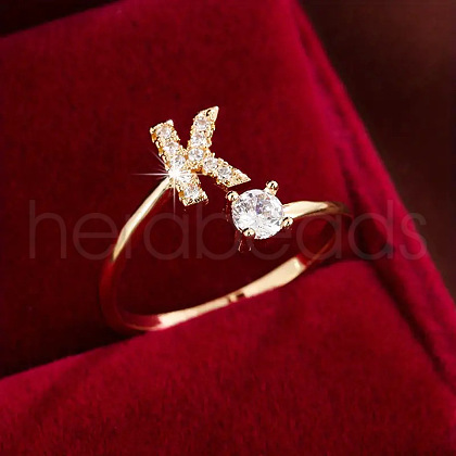 Brass Micro Pave Cubic Zirconia Cuff Rings WG75066-11-1