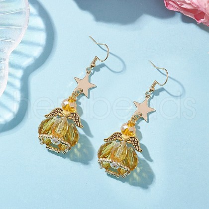 Angel Star Handmade Glass Seed Beads & Glass Dangle Earrings for Women EJEW-MZ00393-01-1