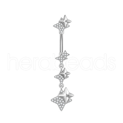 304 Stainless Steel Pave Clear Cubic Zirconia Curved Barbell Dangle Belly Rings FS-WG7A03F-07-1