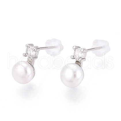 Brass Natural Pearl Stud Earrings PEAR-N020-08G-1