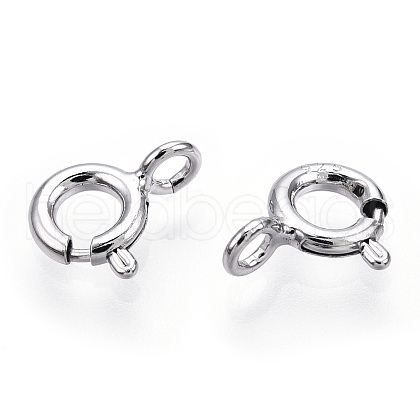 Rhodium Plated 925 Sterling Silver Spring Ring Clasps STER-T004-81A-P-1