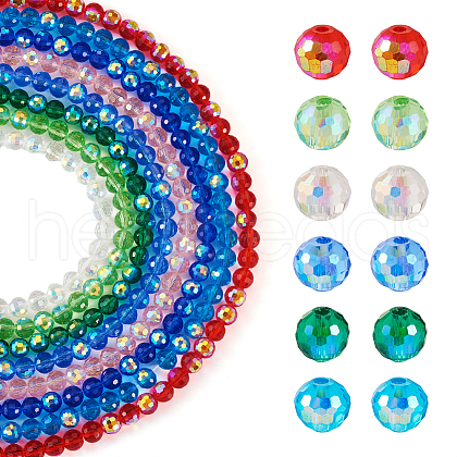  8 Strands 8 Colors Transparent Electroplate Glass Beads Strands EGLA-TA0001-27B-1