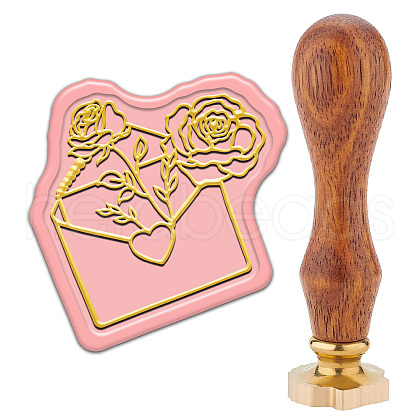 Golden Tone Wax Seal Brass Stamps with Wood Handles AJEW-WH20032-006-1