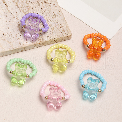 6Pcs Glass Seed Beaded Stretch Rings FS-WG68E71-01-1