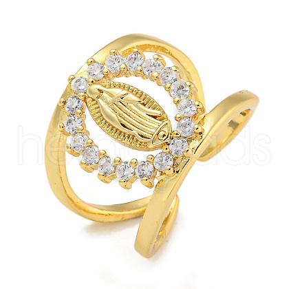 Ring with Saint Rack Plating Brass Micro Pave Cubic Zirconia Cuff Rings RJEW-I105-04G-03-1