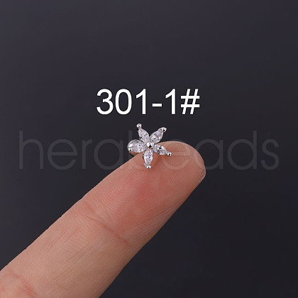 Flower 316L Surgical Stainless Steel Micro Pave Cubic Zirconia Cartilage Earrings WGAF33A-01-1