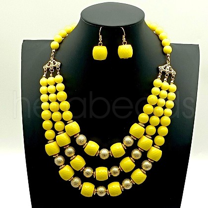 Acrylic Round Beaded Multilayer Necklaces & Dangle Earrings Sets FS-WG7ABDD-02-1