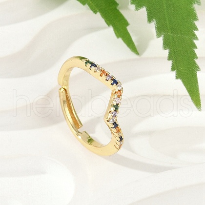 Wave Brass Micro Pave Cubic Zirconia Adjustable Rings RJEW-S400-15G-1