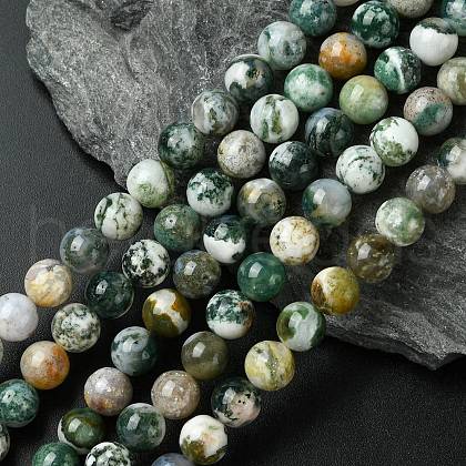 Natural Tree Agate Round Gemstone Beads Strands G-R255-8mm-1