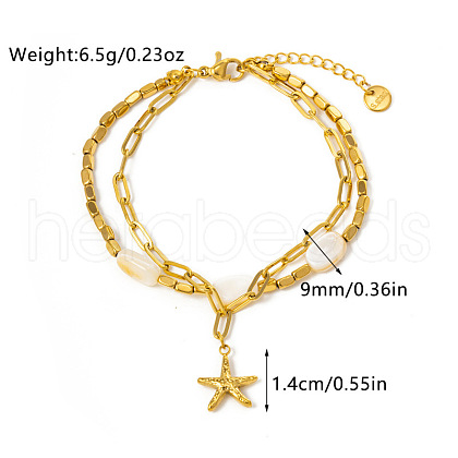 304 Stainless Steel & Natural Shell Beads Double Layer Bracelets FS-WG382E7-06-1