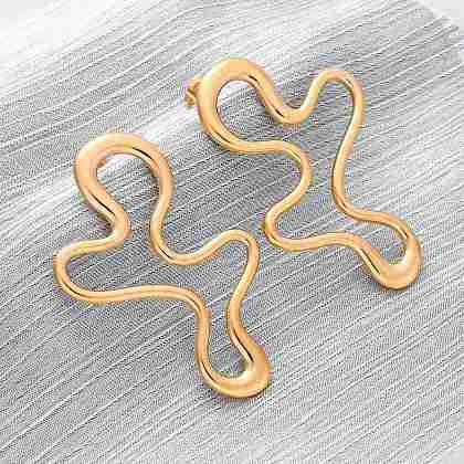304 Stainless Steel Nuggets Stud Earrings for Women EJEW-A131-03G-1