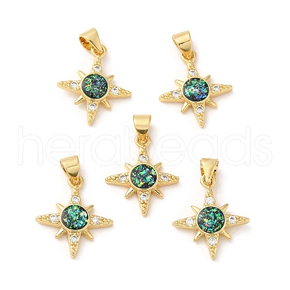 Rack Plating Brass Micro Pave Cubic Zirconia with Synthetic Opal Pendants KK-D088-26G-1