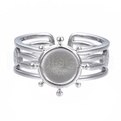 Non-Tarnish 304 Stainless Steel Open Cuff Finger Ring Cabochon Settings STAS-T060-08P-1