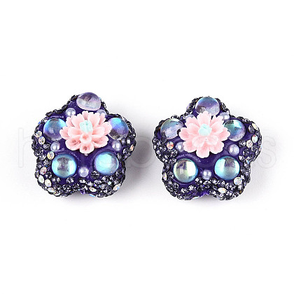 Flower Shape Polymer Clay Rhinestone Beads CLAY-U023-01F-1