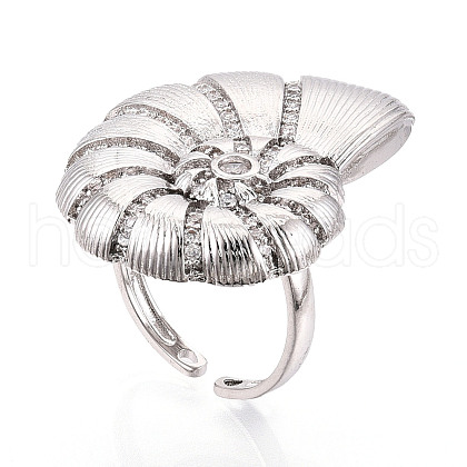 Brass Micro Pave Cubic Zirconia Adjustable Open Cuff Rings for Women RJEW-N051-02P-1