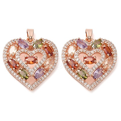 Brass Micro Pave Cubic Zirconia Pendants KK-D061-09RG-1