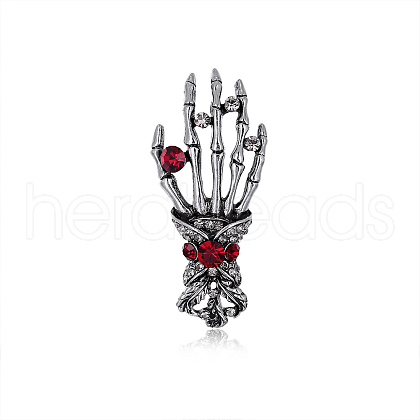 Halloween Theme Rhinestone Skull Hand Brooch Pin HAWE-PW0001-189-1